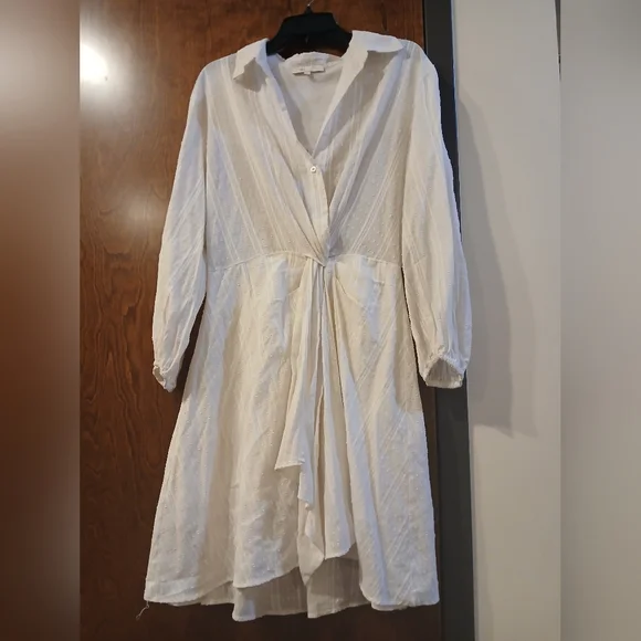 vest over long sleeve dress Long sleeve button-up wool dress with wrap vest detail
